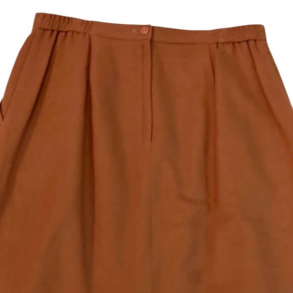 Vtg Kim Rogers A-Line Skirt Brown Wool Side Pockets Back Slit Midi High Waist - Picture 5 of 14
